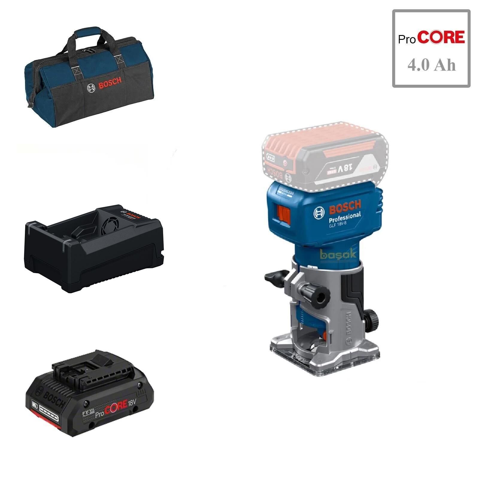 Bosch GLF 18V-8 1X4 Ah ProCORE Akülü Freze Bez Çantalı
