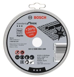Bosch 115x1 mm Standart 10'lu Paslanmaz Kesme Taşı Rapido 2608603254