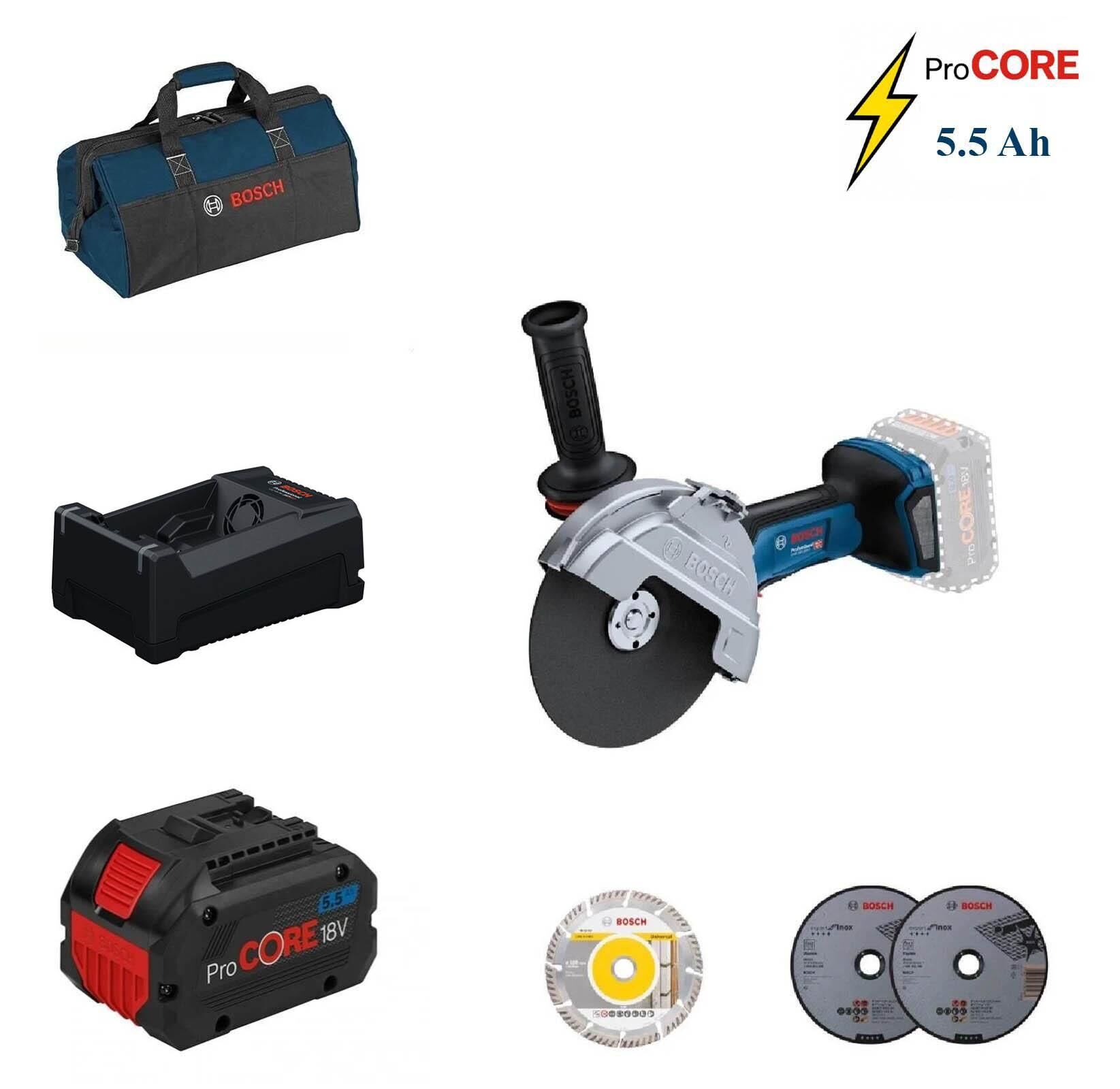Bosch GWS 18V-180 P 1x5,5 Ah ProCORE Akülü Taşlama 180mm Bez Çantalı