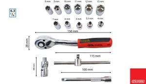 Ceta Form 4 - 13 mm 1/4” Lokma Takımı Pratik Çantalı 15 Parça C00-15RH4