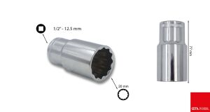 Ceta Form 20 mm 1/2” 12 Köşe Derin Lokma Anahtar C24-B20
