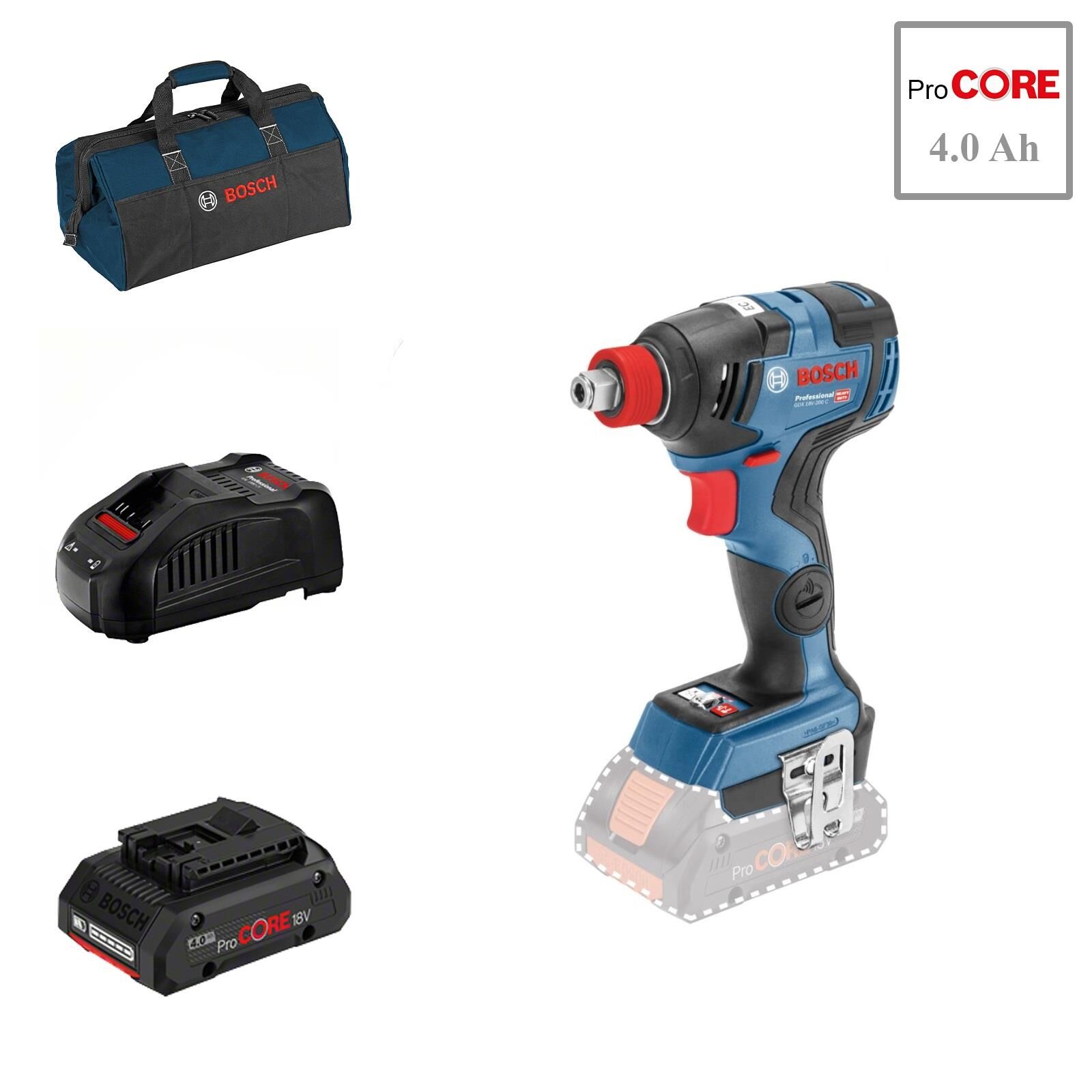Bosch GDX 18V-200 C 1x4 Ah ProCORE Akülü Darbeli Vidalam-Somun Sıkma