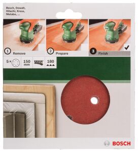 Bosch Eksantrik Zımpara Kağıdı 150 mm 6 Delikli 180 Kum 5'li 2609256A33