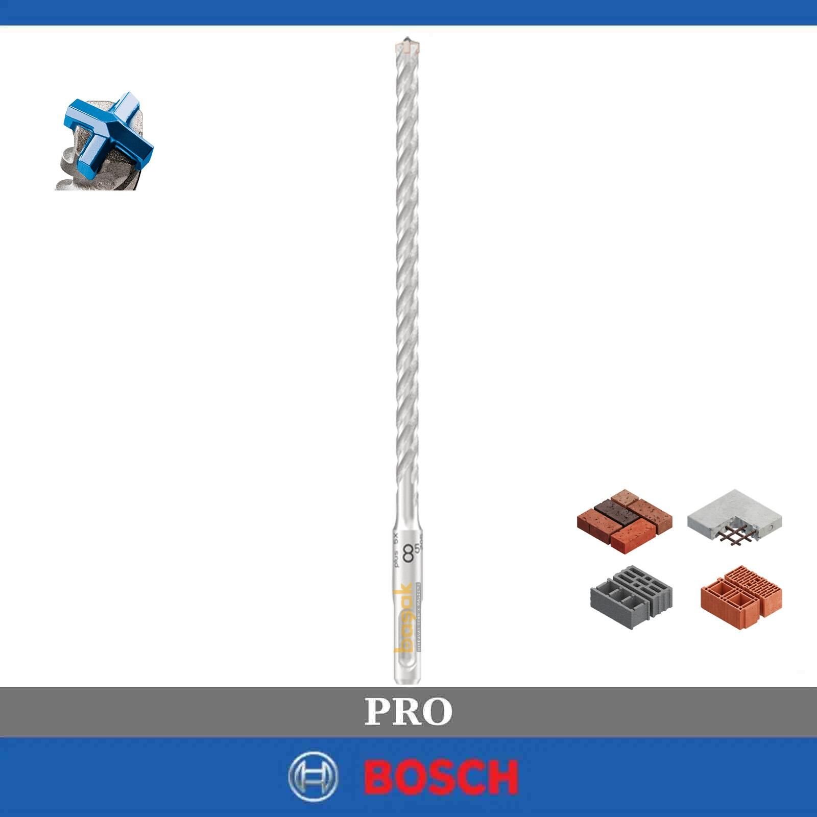 Bosch Pro SDS Plus-5X 8,5 x 210 mm Dört Elmaslı Matkap Ucu 2608707236