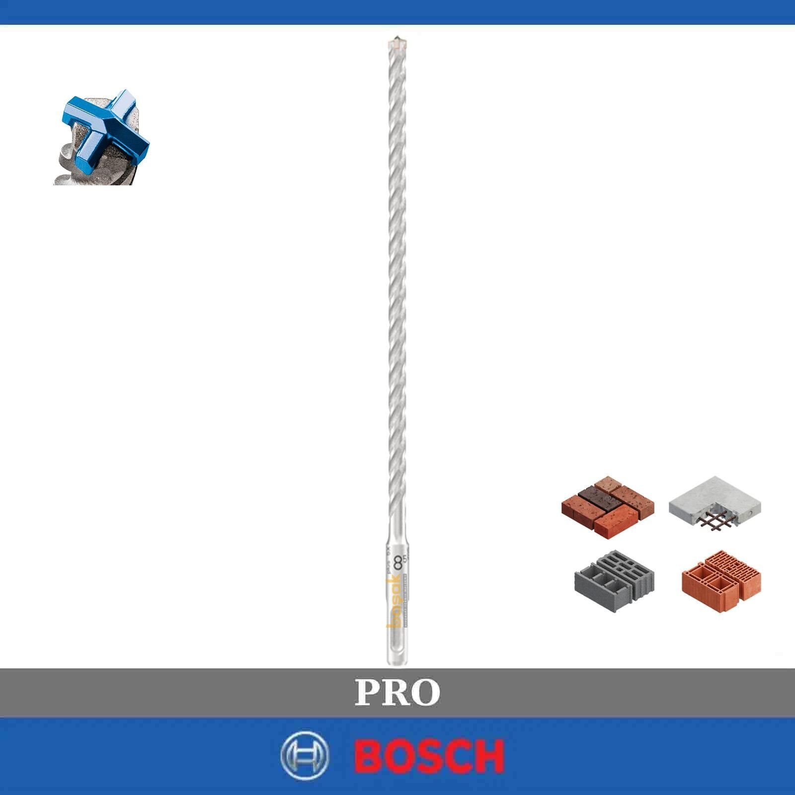 Bosch Pro SDS Plus-5X 8,5 x 260 mm Dört Elmaslı Matkap Ucu 2608707237