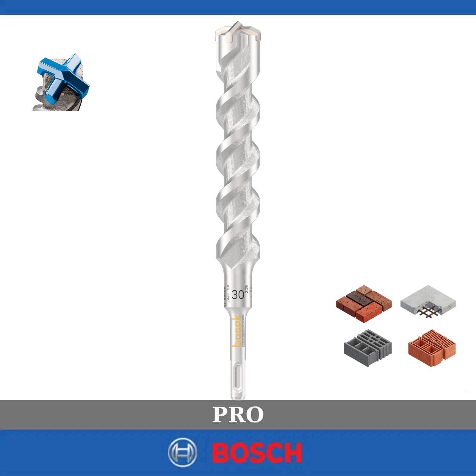 Bosch Pro SDS Plus-5X 30 x 250 mm Dört Elmaslı Matkap Ucu 2608707243