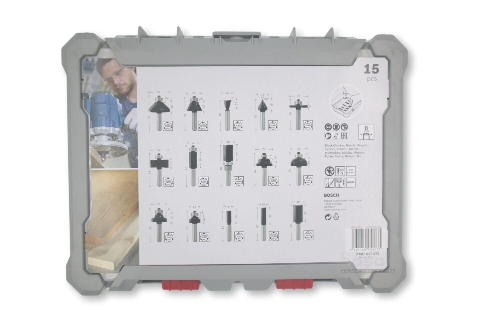 Bosch 15 Parça Karışık Freze Ucu Seti 8 mm Şaftlı 2607017472