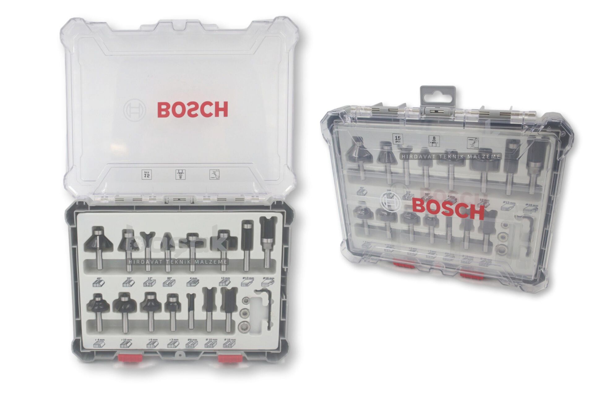 Bosch 15 Parça Karışık Freze Ucu Seti 8 mm Şaftlı 2607017472