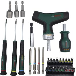 Bosch 31 Parça T Saplı Bits Uyumlu Cırcırlı ve Klemens Tornavida Seti 1600A039HX
