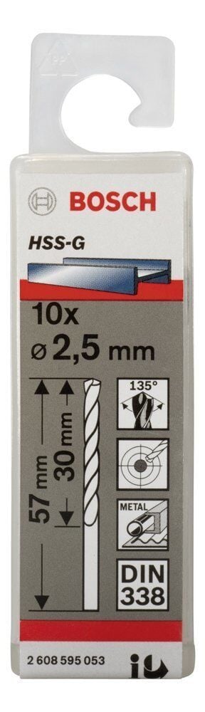 Bosch HSS-G 2,5 mm 10'lu Taşlanmış Metal Matkap Ucu 2608595053