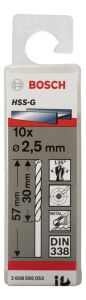 Bosch HSS-G 2,5 mm 10'lu Taşlanmış Metal Matkap Ucu 2608595053
