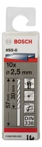 Bosch HSS-G 2,5 mm 10'lu Taşlanmış Metal Matkap Ucu 2608595053