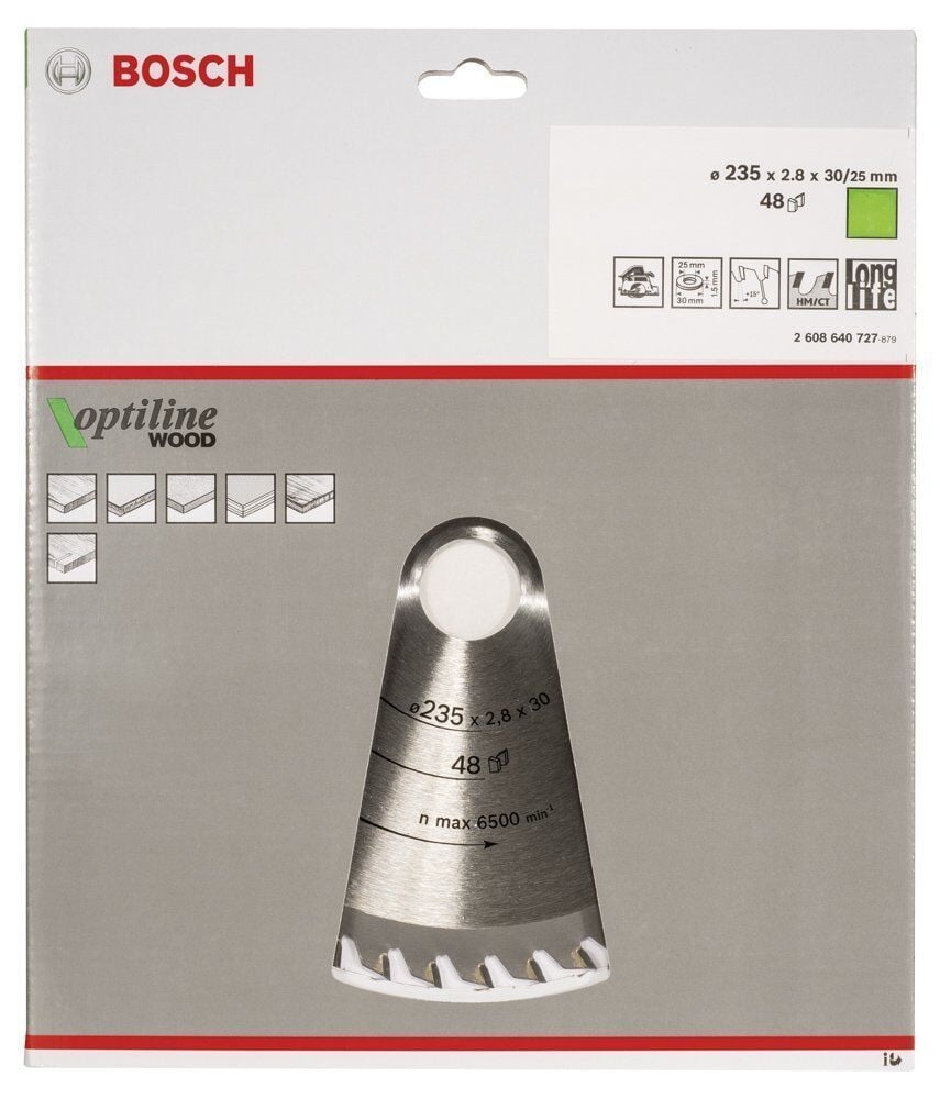 Bosch Optiline Ahşap 235x30/25 mm 48 Diş Daire Testere Bıçağı 2608640727