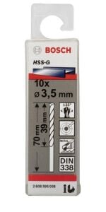 Bosch HSS-G 3,5 mm 10'lu Taşlanmış Metal Matkap Ucu 2608595058