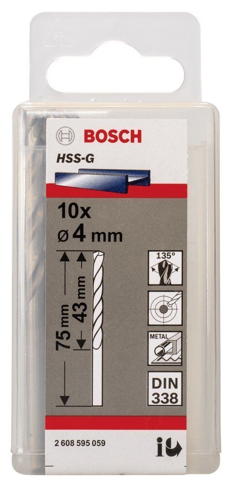 Bosch HSS-G 4 mm 10'lu Taşlanmış Metal Matkap Ucu 2608595059
