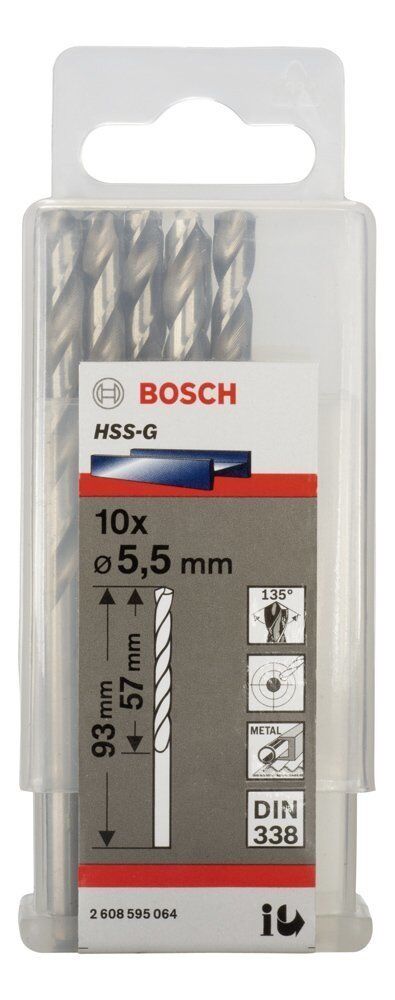 Bosch HSS-G 5,5 mm 10'lu Taşlanmış Metal Matkap Ucu 2608595064