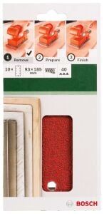 Bosch 93 x 185 mm 40 kum Titreşimli Zımpara Kağıdı 10'lu 2609256A87