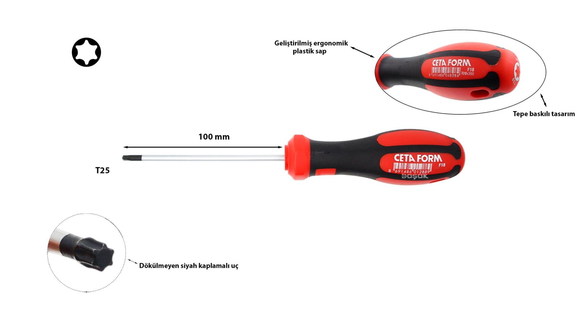 Ceta Form T25 x 100 mm Torx Tornavida F18-025-100 | CETA FORM | C-Plus