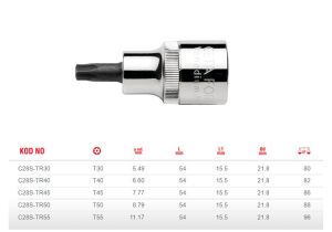 Ceta Form T30 Kısa Tip 1/2” Delikli TORX Uçlu Lokma C28S-TR30