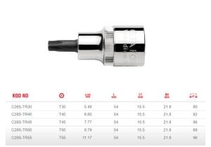 Ceta Form T50 Kısa Tip 1/2” Delikli TORX Uçlu Lokma C28S-TR50