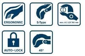 Bosch 1,5'' S Tipi Kavisli 45° Maşalı Boru Anahtarı 1600A02W3T