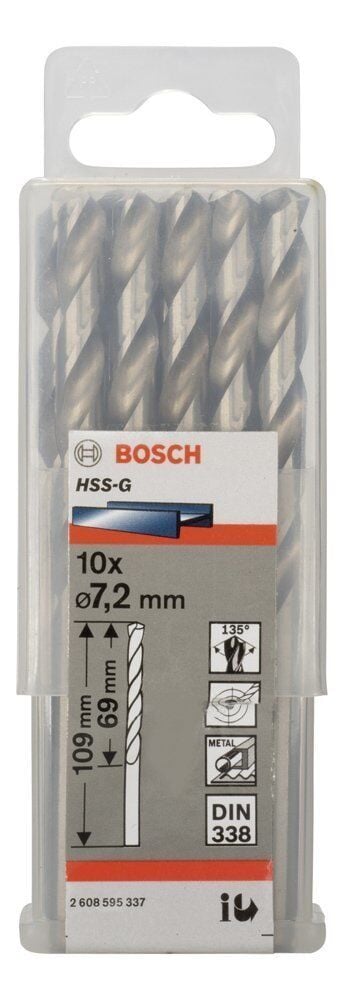 Bosch HSS-G 7,2x109 mm Metal Matkap Ucu 10'lu Paket 2608595337