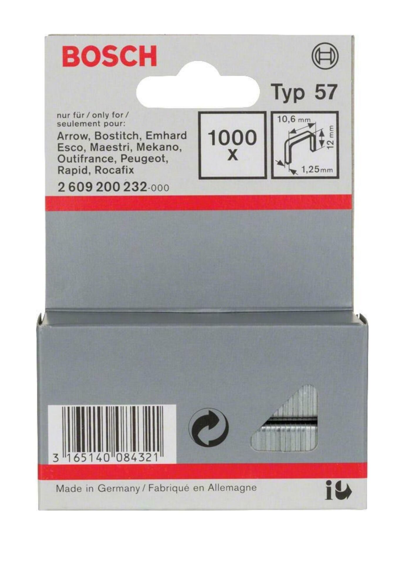 Bosch Zımba Teli Tip 57 10,6 x 1,25 x 12 mm (GTH 18V-14) 2609200232