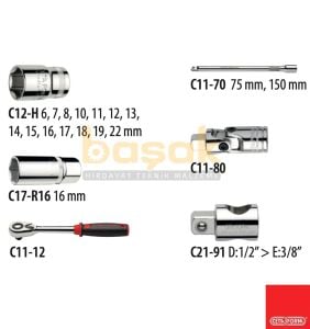 Ceta Form 20 Parça 3/8” 6 Köşe Lokma Takımı (Plastik Kutu) C10-20PH2