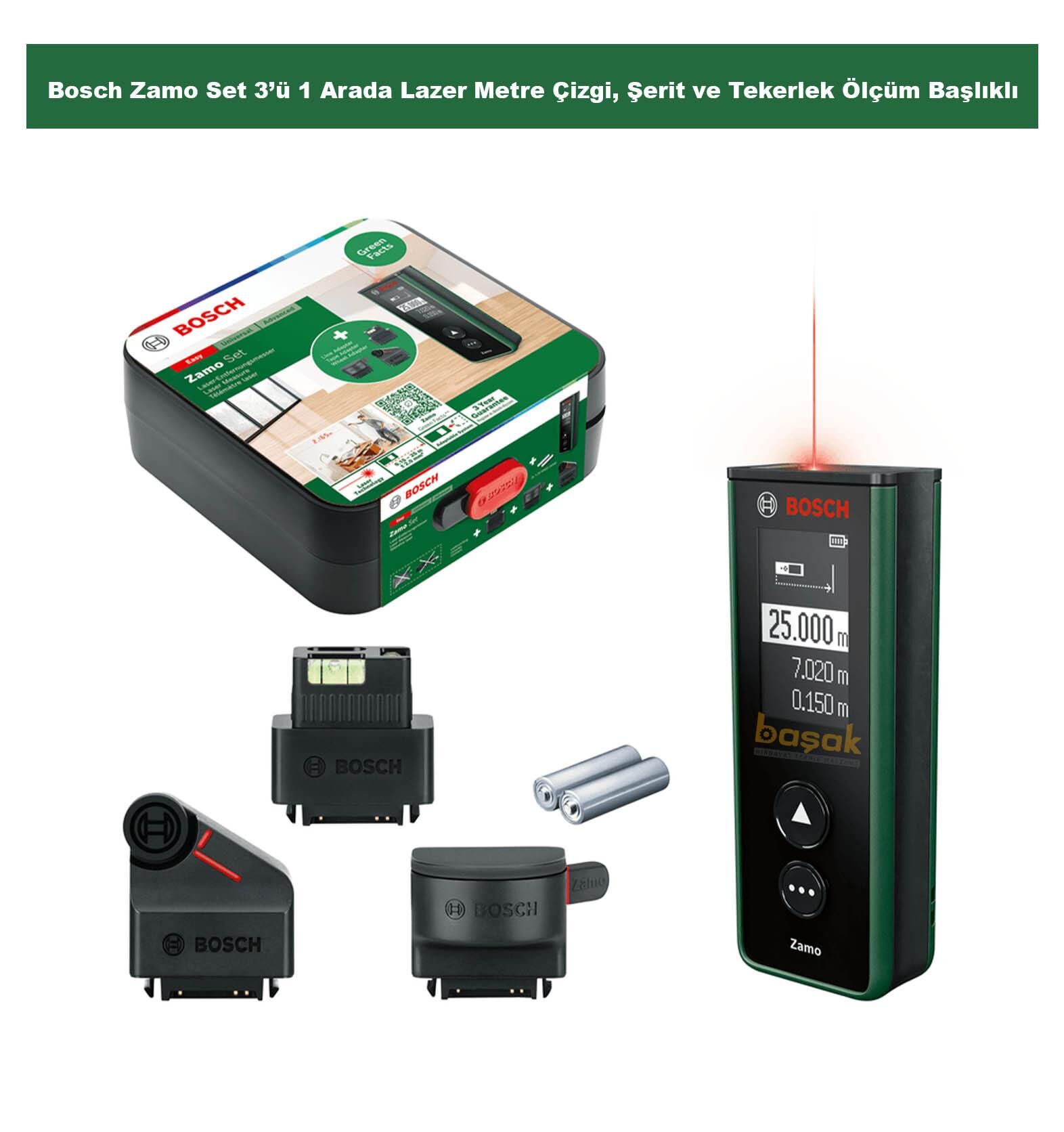 Bosch Zamo Set 3’ü 1 Arada Lazer Metre Çizgi, Şerit ve Tekerlek Ölçüm Başlıklı