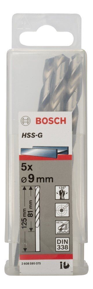 Bosch HSS-G 9 mm 5'li Taşlanmış Metal Matkap Ucu 2608595075