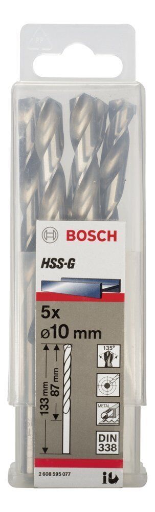 Bosch HSS-G 10 mm 5'li Taşlanmış Metal Matkap Ucu 2608595077