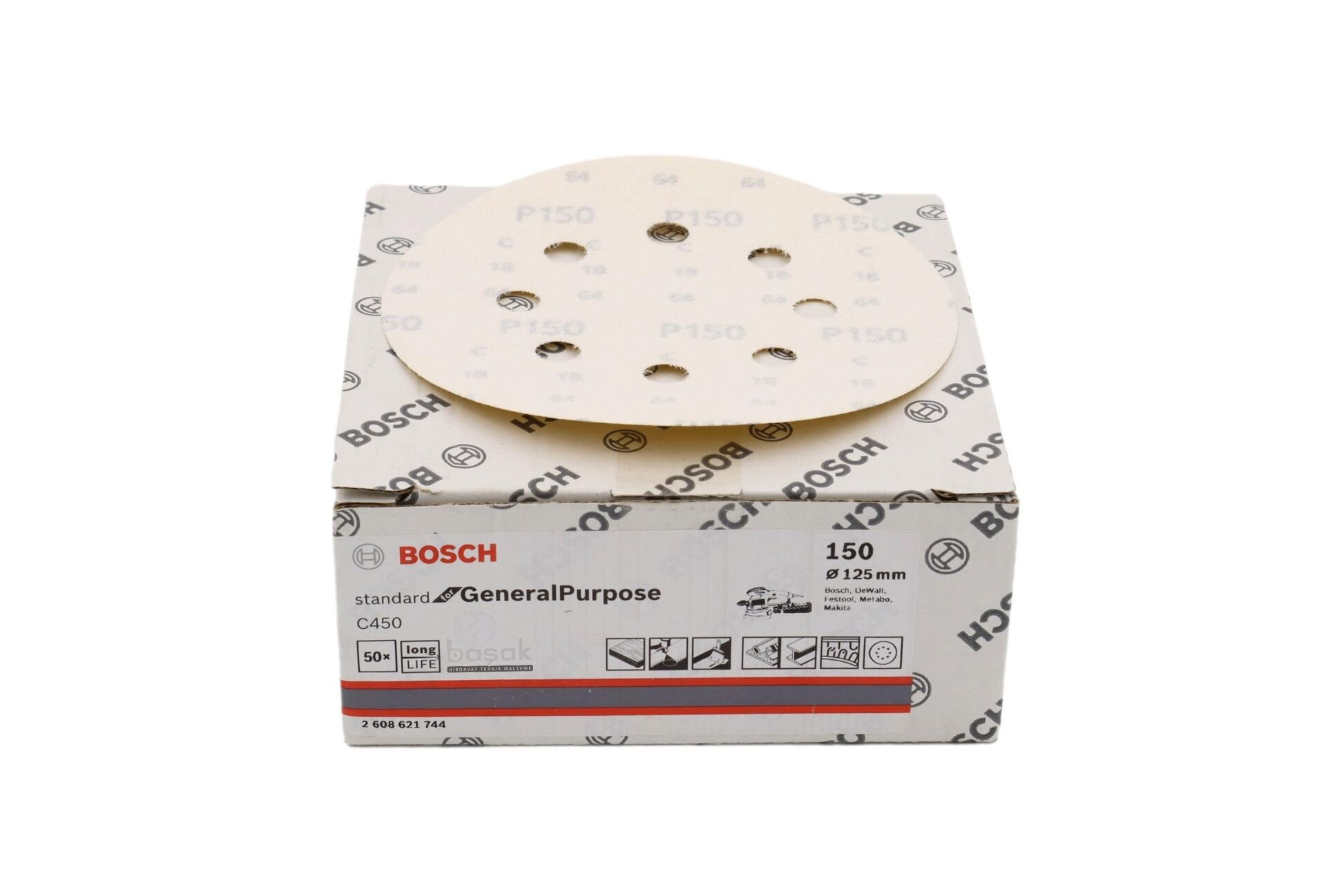 Bosch C450 125 mm 8 Delikli 150 Kum Zımpara Kağıdı 50'li