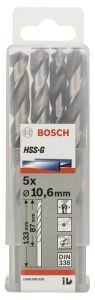 Bosch HSS-G 10,6x133 mm Metal Matkap Ucu 5'li Paket 2608585526