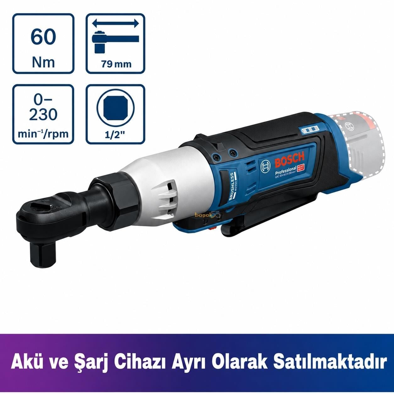 Bosch GRC 12V-60 1/2 Akülü Cırcır Anahtarı (Solo) 06019N8500