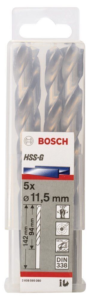 Bosch HSS-G 11,5 mm 5'li Taşlanmış Metal Matkap Ucu 2608595080