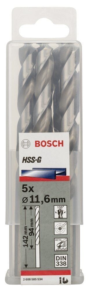 Bosch HSS-G 11,6x142 mm Metal Matkap Ucu 5'li Paket 2608585534