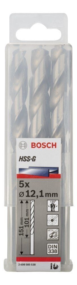 Bosch HSS-G 12,1 mm 5'li Taşlanmış Metal Matkap Ucu 2608585538