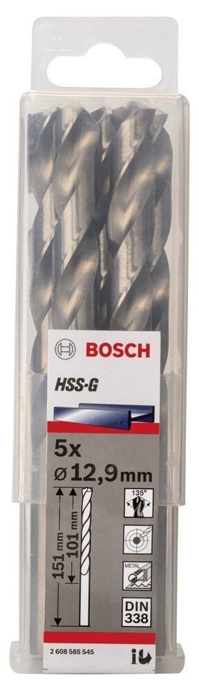 Bosch HSS-G 12,9 mm 5'li Taşlanmış Metal Matkap Ucu 2608585545
