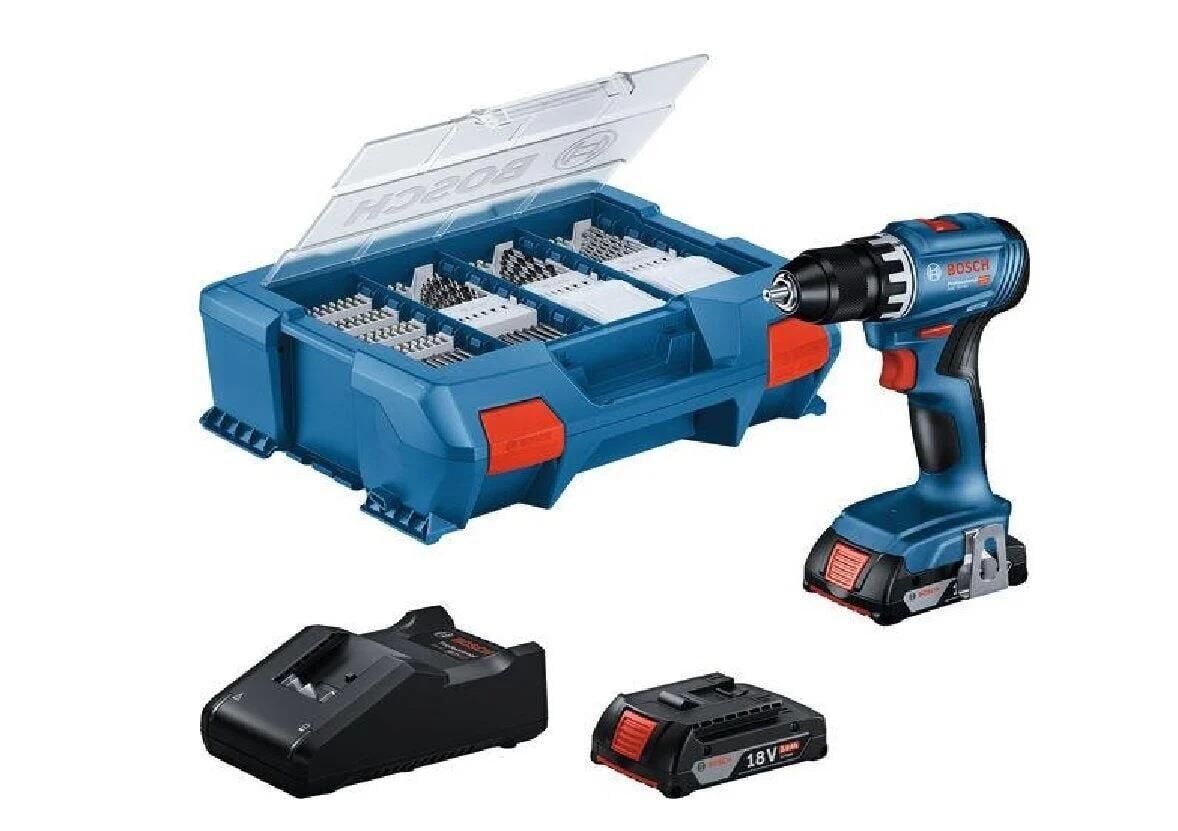 Bosch GSB 18V-45 2x2 Ah. Akülü Darbeli Matkap+63 Prç. Aks. Seti 0615A5007G