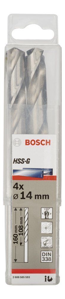 Bosch HSS-G 14 mm 4'lü Taşlanmış Metal Matkap Ucu 2608585593