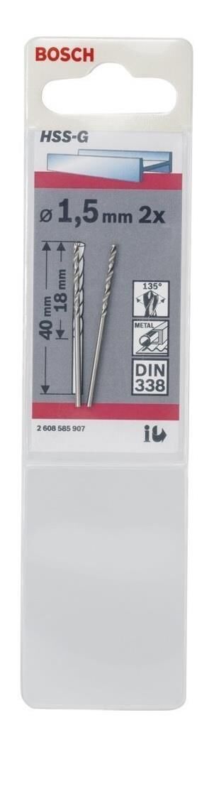 Bosch HSS-G 1,5 mm 2'li Taşlanmış Metal Matkap Ucu 2608585907