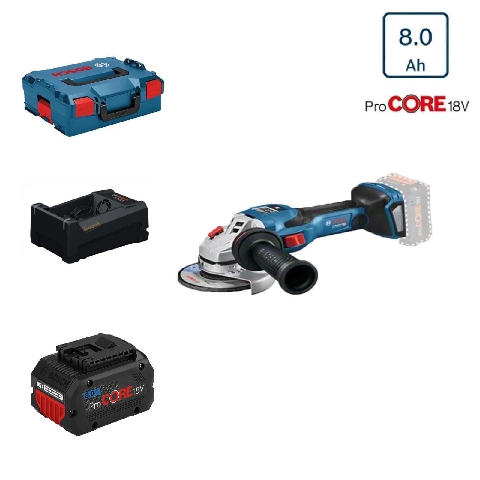 Bosch GWS 18V-15 SC 1x8 Ah ProCORE 18V Akülü Taşlama L-Boxx Çantalı