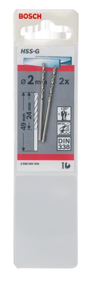 Bosch HSS-G 2 mm 2'li Taşlanmış Metal Matkap Ucu 2608585908