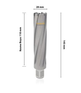 3Keego 28 x 110 mm TCT Uzun Elmas Manyetik Matkap Ucu HC110