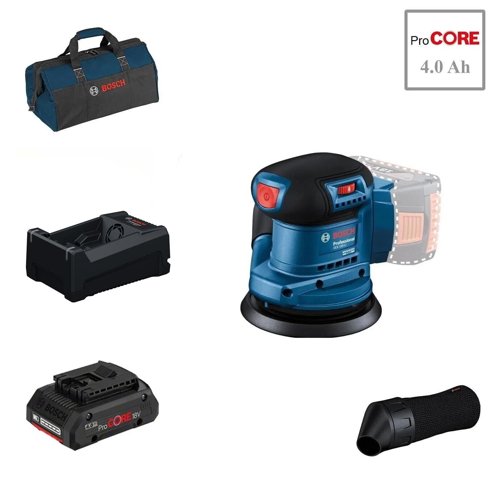 Bosch GEX 185-LI 1x4 Ah ProCORE Akülü Zımpara Makinesi Bez Çantalı