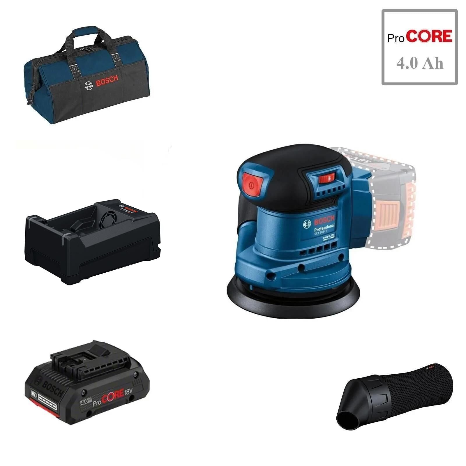 Bosch GEX 185-LI 1x4 Ah ProCORE Akülü Zımpara Makinesi Bez Çantalı