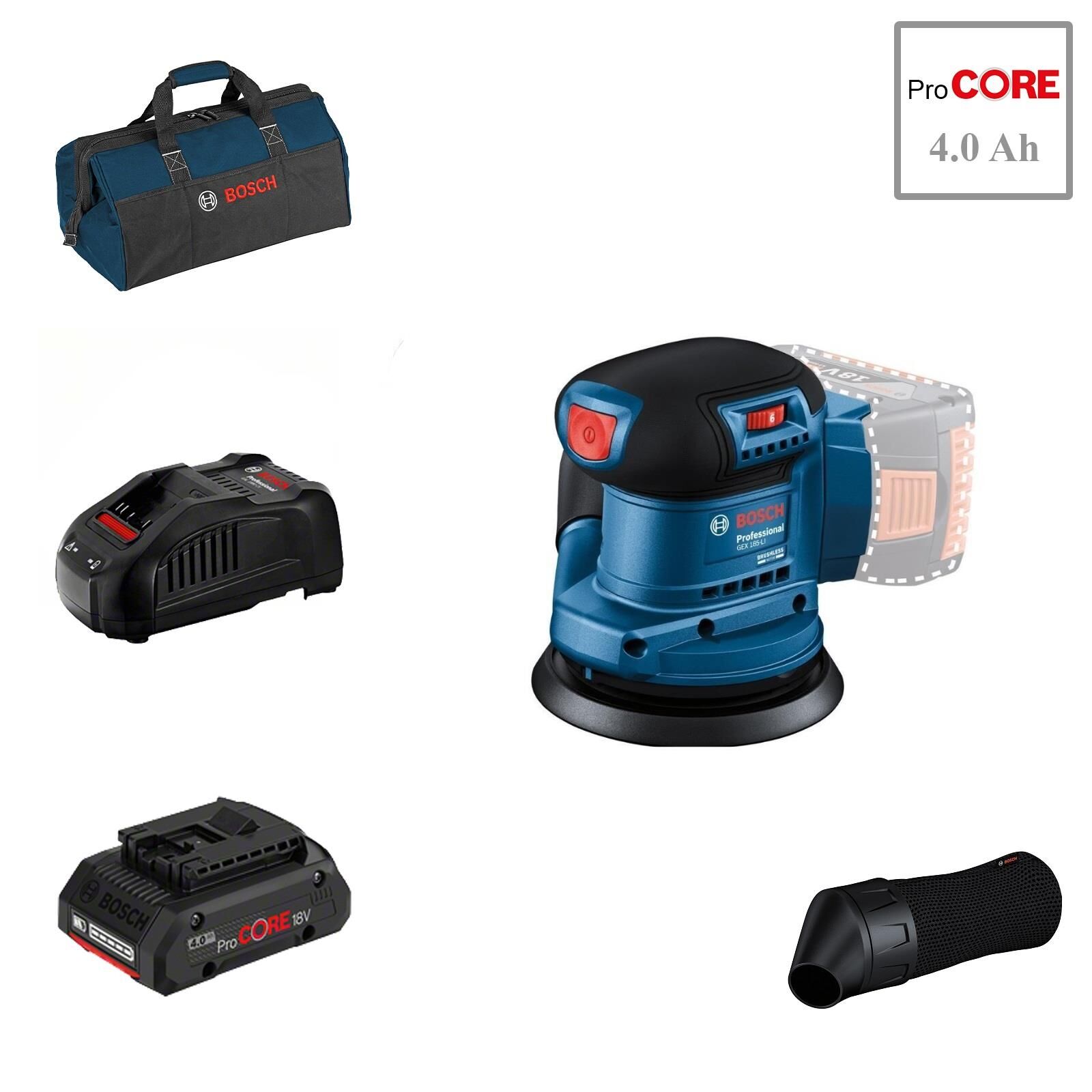 Bosch GEX 185-LI 1x4 Ah Procore Akülü Zımpara Makinesi Bez Çantalı