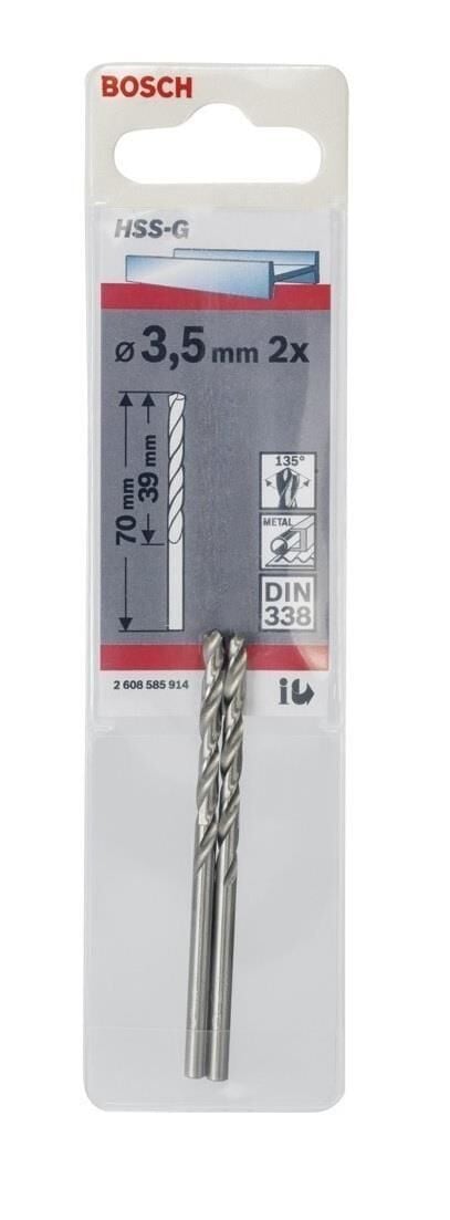 Bosch HSS-G 3,5 mm 2'li Taşlanmış Metal Matkap Ucu 2608585914