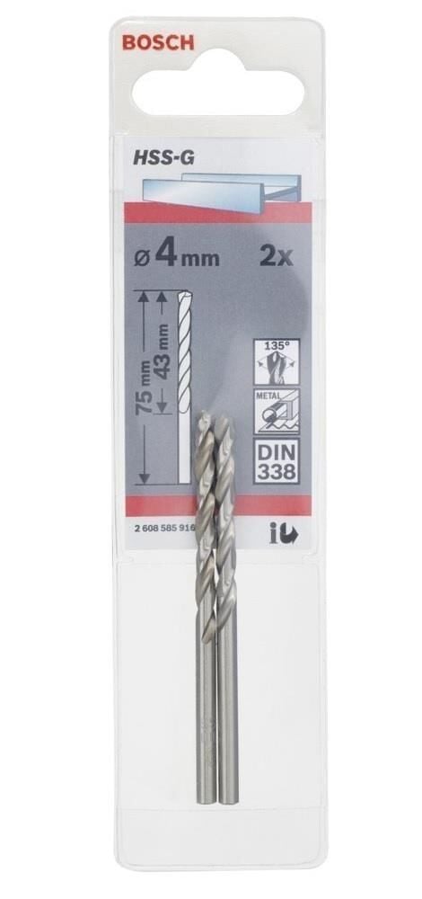 Bosch HSS-G 4 mm 2'li Taşlanmış Metal Matkap Ucu 2608585916