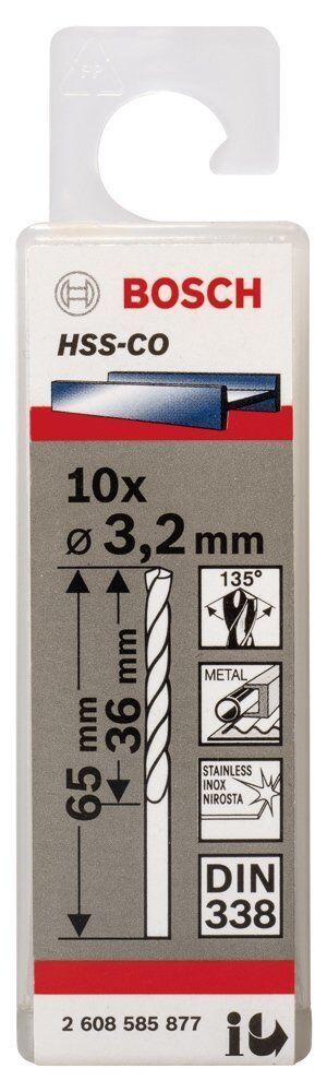 Bosch HSS-Co Kobaltlı Matkap Ucu 3,2 mm 10'lu 2608585877